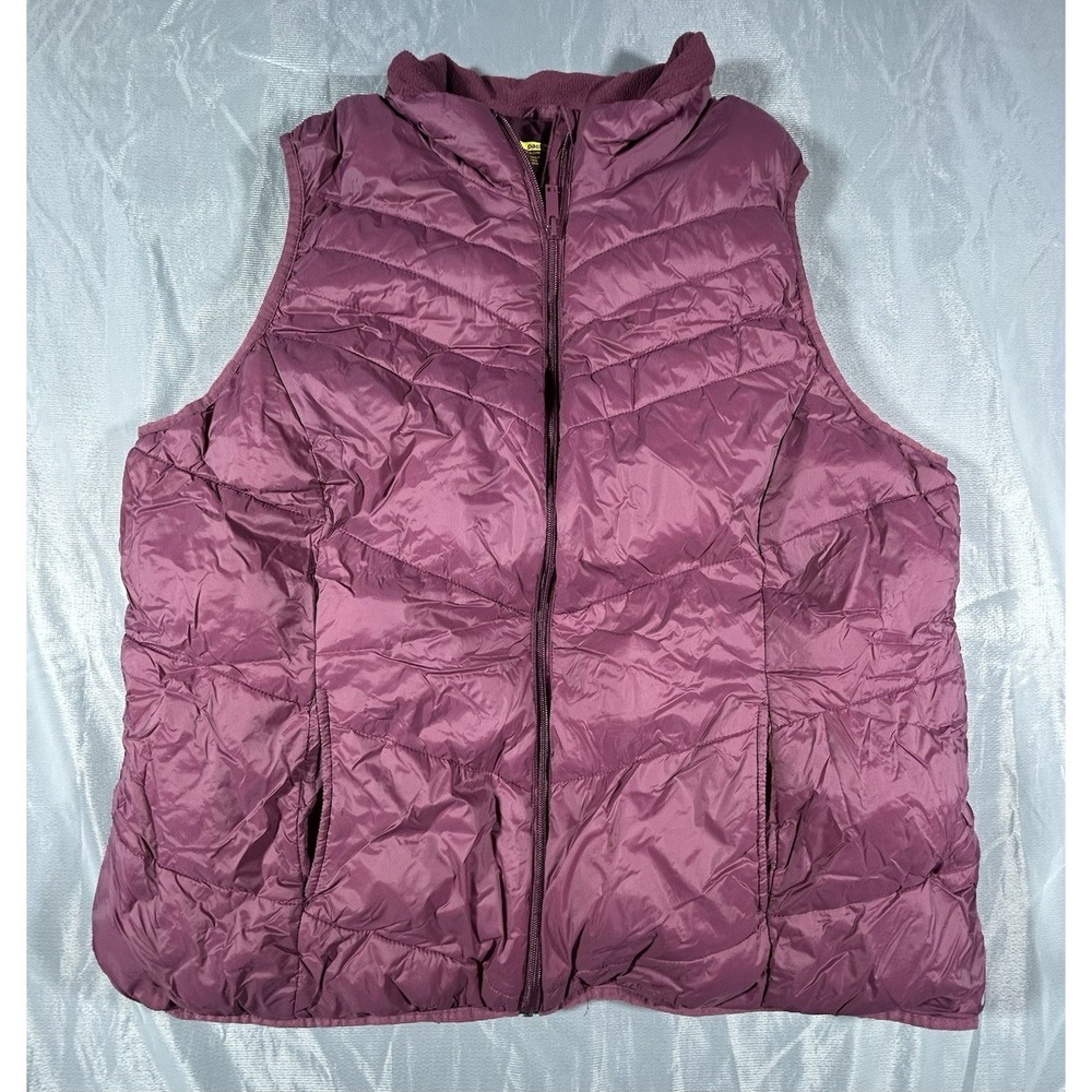 Xersion Puffer Vest Womens 2X Burgundy Packable Quilted Zip Pockets Lightweight
